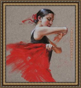 Crimson Dancer Framed Paintings - Flamenco in Red by Flamenco Dancer