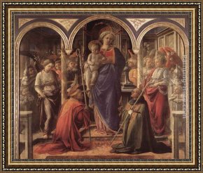 Filippino Lippi Framed Paintings - Madonna and Child with St Fredianus and St Augustine by Fra Filippo Lippi