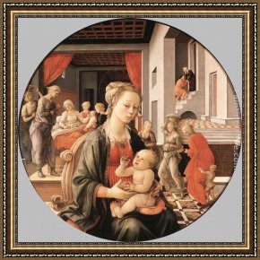 Filippino Lippi Framed Paintings - Virgin with the Child and Scenes from the Life of St Anne by Fra Filippo Lippi