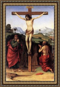 The Vision of St Anthony Framed Paintings - Crucifixion with Sts John and Jerome by Francesco Francia