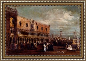 A View of Santa Maria Della Salute, Venice Framed Paintings - Venice, A View Of The Piazzetta Looking South With The Palazzo Ducale by Francesco Guardi