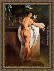 Ballerina Framed Paintings - Venus Playing with Two Doves (Portrait of the Ballerina Carlotta Chabert) by Francesco Hayez