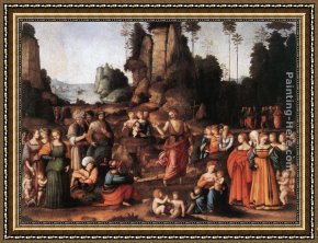 The Vision of Saint John Framed Paintings - The Preaching of Saint John the Baptist by Francesco Ubertini Bacchiacca II