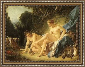 El Bano Del Caballo [the Horse's Bath] Framed Paintings - Diana Resting after her Bath by Francois Boucher