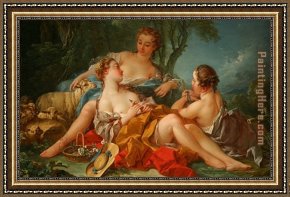 Les Moissonneurs 1888 Framed Paintings - les confidences pastorales by Francois Boucher