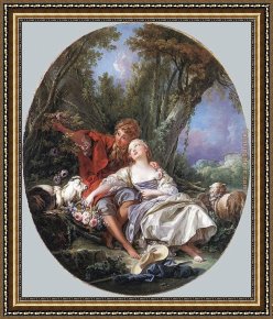 A Shepherdess with Her Flock Framed Paintings - Shepherd and Shepherdess Reposing by Francois Boucher