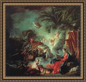 Rest Framed Paintings - The Rest on the Flight into Egypt by Francois Boucher