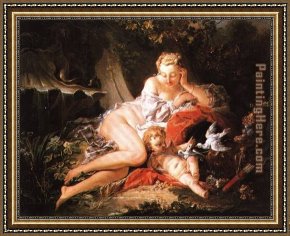 Cupid Framed Paintings - Venus and Cupid by Francois Boucher