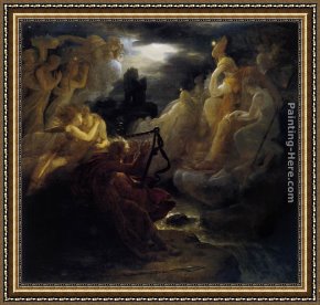Awakening Framed Paintings - Ossian Awakening the Spirits on the Banks of the Lora with the Sound of his Harp by Francois Gerard