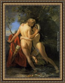 Nymph And Triton Framed Paintings - The Nymph Salmacis and Hermaphroditus by Francois Joseph Navez