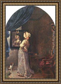 Old Woman at The Mirror Framed Paintings - Woman before the mirror by Frans van Mieris