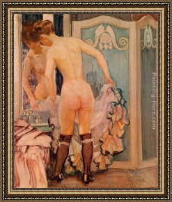 Frantisek Kupka Framed Paintings - Boudoir scene by Frantisek Kupka