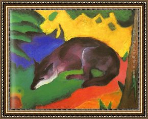 Franz Framed Paintings - Blue Black Fox by Franz Marc