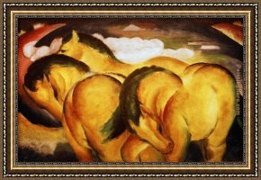 Franz Framed Paintings - Die kleinen gelben Pferde by Franz Marc