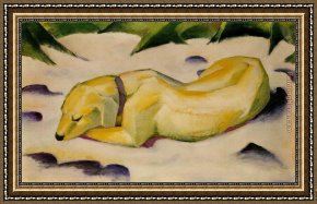 Franz Framed Paintings - Dog Lying in the Snow by Franz Marc