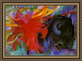 Franz Framed Paintings - fighting forms by Franz Marc