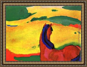 Landscape Framed Paintings - Horse in a Landscape by Franz Marc