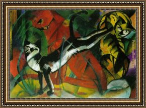 Franz Framed Paintings - hree Cats by Franz Marc