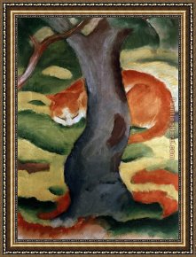 Franz Framed Paintings - Katze unter einem Baum by Franz Marc