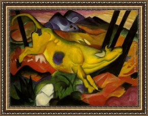 Franz Framed Paintings - yellow cow by Franz Marc