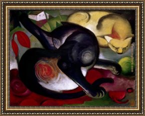 Franz Framed Paintings - Zwei Katzen by Franz Marc