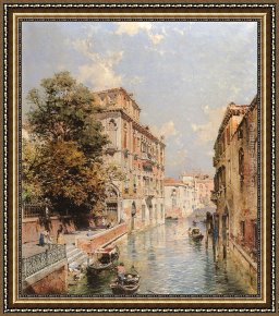 A View of Santa Maria Della Salute, Venice Framed Paintings - A View in Venice, Rio S. Marina by Franz Richard Unterberger