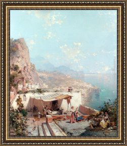 Amalfi Dia Cappuccini Framed Paintings - Amalfi, Golfe de Salerne by Franz Richard Unterberger