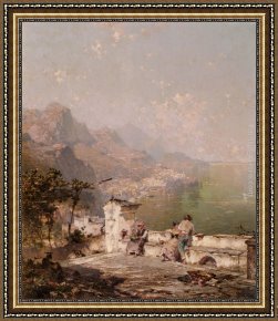 Amalfi Dia Cappuccini Framed Paintings - Amalfi, The Gulf Of Salerno by Franz Richard Unterberger