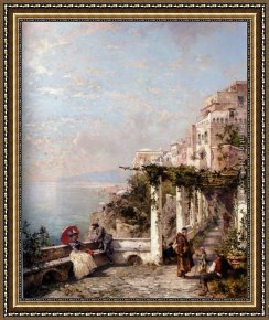 Amalfi Dia Cappuccini Framed Paintings - Die Amalfi Kuste by Franz Richard Unterberger