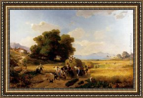 A Beautiful Day Framed Paintings - The Last Day Of The Harvest by Franz Richard Unterberger