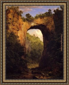 Waterlilies And Japanese Bridge Framed Paintings - The Natural Bridge by Frederic Edwin Church