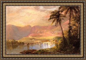 Landscape Framed Paintings - Tropical Landscape by Frederic Edwin Church