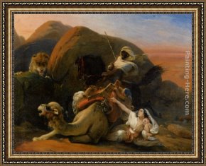 Family at Saltimbanquesc Framed Paintings - Surprising an Arab Family by Frederic Henri Schopin