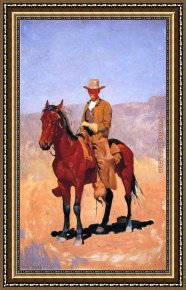 Two Women Running on The Beach The Race Framed Paintings - Mounted Cowboy in Chaps with Race Horse by Frederic Remington