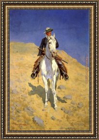 Portrait Framed Paintings - Self Portrait on a Horse by Frederic Remington