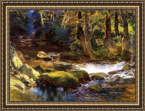 Deer Park Framed Paintings - River Landscape with Deer by Frederick Arthur Bridgman