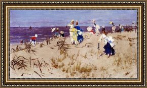 Two Women Running on The Beach The Race Framed Paintings - Elegant Women On The Beach by Frederick Hendrik Kaemmerer