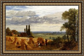 A Surrey Chalkpit Framed Paintings - Harvesting Near Newark Priory, Ripley, Surrey by Frederick William Hulme