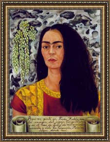 Portrait Framed Paintings - Self Portrait with Loose Hair by Frida Kahlo