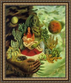 In Love Framed Paintings - The Love Embrace of the Universe the Earth Mexico Me Diego and Mr Xolotl by Frida Kahlo