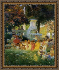 Comtesse De Tillieres Framed Paintings - La ronde des enfants by Gaston La Touche