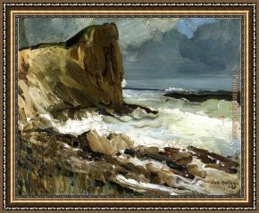 Rocky Coast And Gulls Framed Paintings - Gull Rock and Whitehead by George Bellows