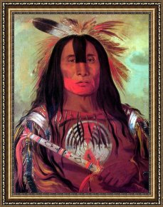 The Buffalo Trail Framed Paintings - Buffalo Bull's Back Fat, Head Chief, Blood Tribe by George Catlin