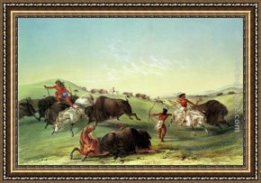 The Buffalo Trail Framed Paintings - Buffalo Hunt by George Catlin