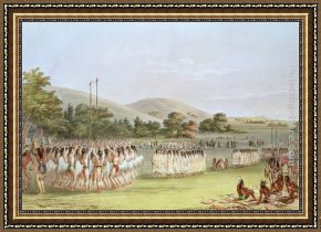 Play Framed Paintings - Choctaw Ball-Play Dance by George Catlin