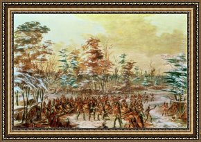 Peace Preserved Framed Paintings - De Tonty Suing for Peace in the Iroquois Village in January 1680 by George Catlin
