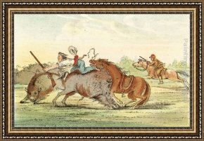 American Hearts II Framed Paintings - Native American Hunting Buffalo on Horseback by George Catlin