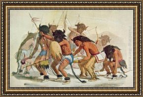 The Buffalo Trail Framed Paintings - Sioux Buffalo Dance by George Catlin