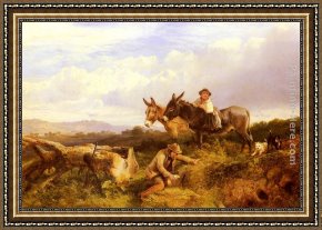 A Surrey Chalkpit Framed Paintings - Ferreting In Surrey by George Cole Snr