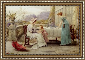 An Afternoon Ride Framed Paintings - Afternoon Tea by George Goodwin Kilburne